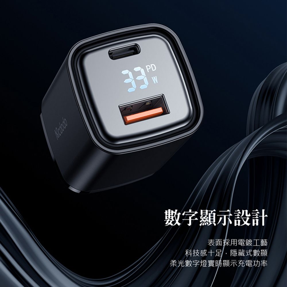 Mcdodo 麥多多 33W 數顯雙孔PD快充充電器 PC3.0+QC4.0電源適配器 (iPhone16/15/14 Type-C/USB 豆腐頭)