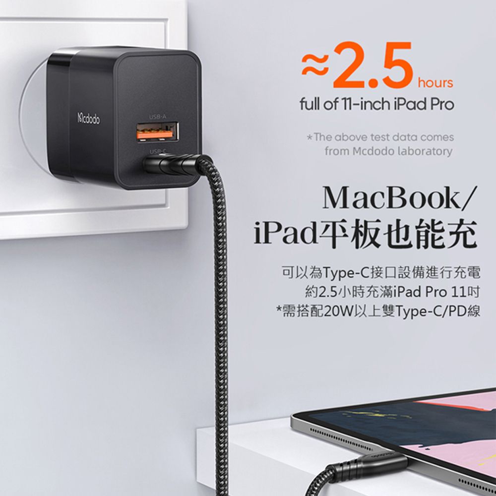 Mcdodo 麥多多 20W 雙孔PD快充充電器套組 iphone14/13充電頭 豆腐頭 快充頭(附Type-C to Lightning充電線)