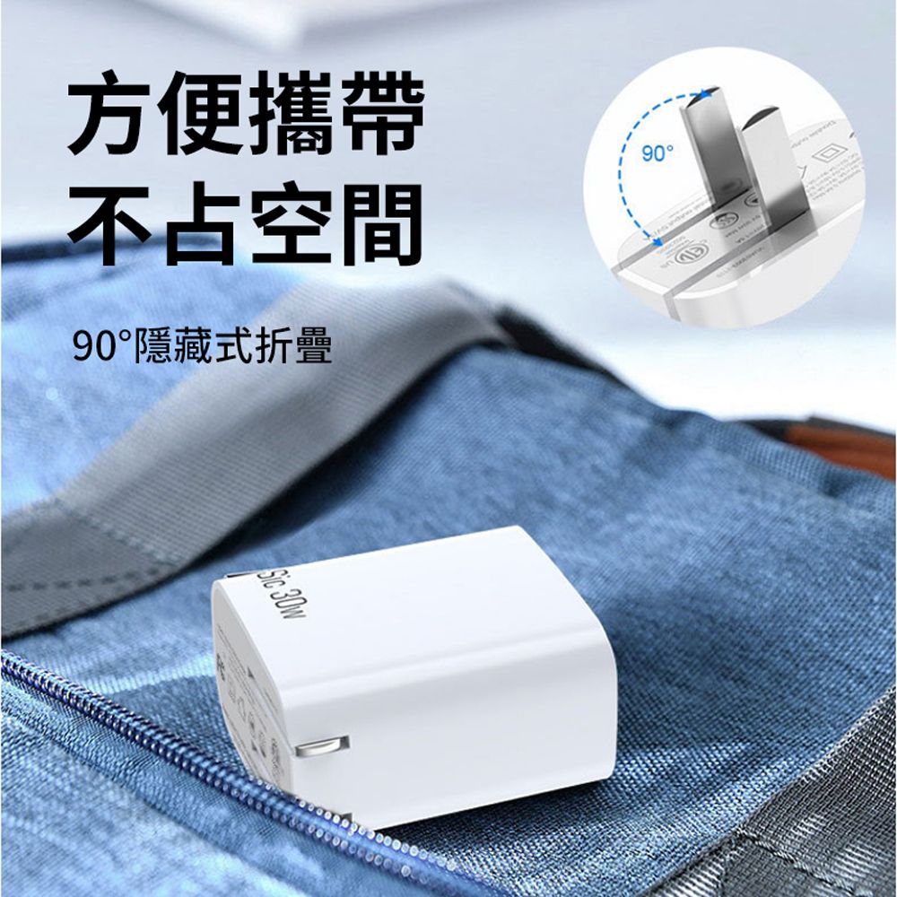  Sic 30W PD快充三孔充電器 蘋果支援反向充電頭  iPhone16/15旅充豆腐頭