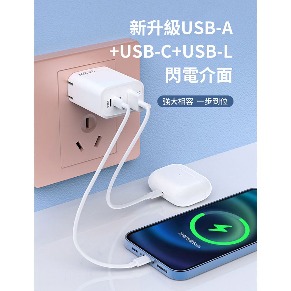  Sic 30W PD快充三孔充電器 蘋果支援反向充電頭  iPhone16/15旅充豆腐頭