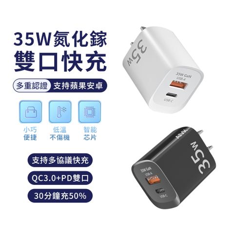 618預購AIVK PD35W氮化鎵GaN充電器 USB-C/A 雙孔快充頭充電器 豆腐頭 旅行充電器 快充頭 (適用於iPhone/三星/筆電)