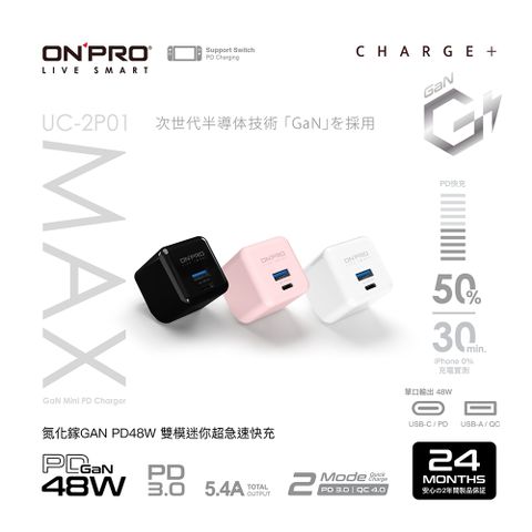 ONPRO UC-2P01 GAN 48W 第四代氮化鎵超急速充電器【Max版】