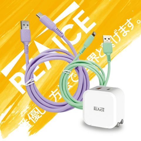 REAICE PD20W 快速充電頭+USB to Lightning親膚充電線+USB&Type-C親膚充電線 (顏色隨機出貨)