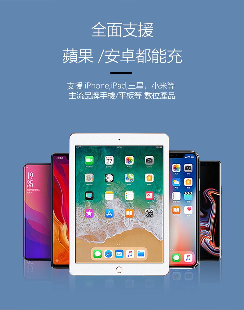 全面支援蘋果/安卓都能充支援 iPhone,iPad,三星,小米等主流品牌手機/平板等 數位產品27A