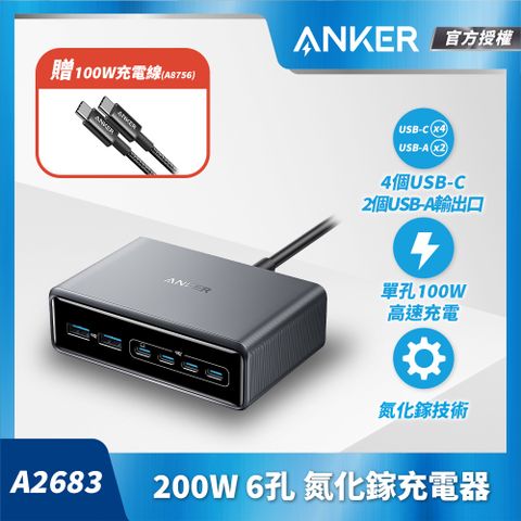 ANKER A2683 200W桌面充電器( 4個 USB-C接口 ; 2 USB-A接口)