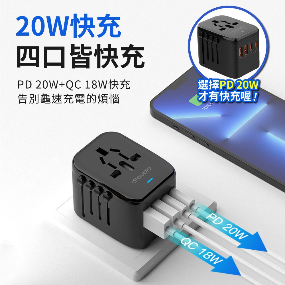  【PD20W】萬國旅行充 2000W大功率 USB Type-C 全球通用 多功能插座 萬用轉接頭 旅行充電頭