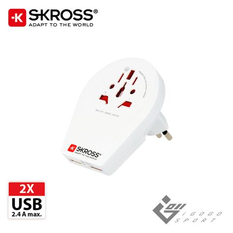 Skross 瑞士 歐規小圓3插旅行萬國轉接頭附USB孔