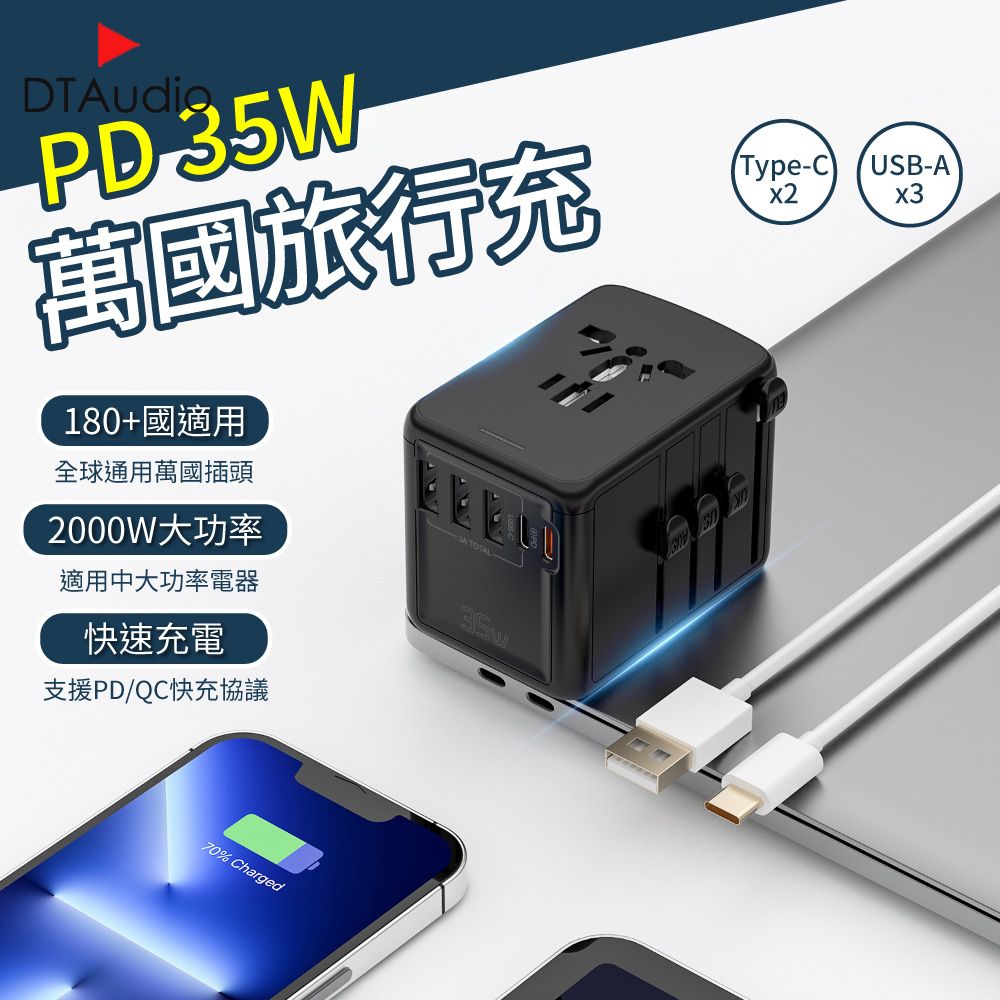 【PD35W】萬國旅行充 2000W大功率 USB Type-C 全球通用 多功能插座 萬用轉接頭 旅行充電頭 - PChome 24h購物