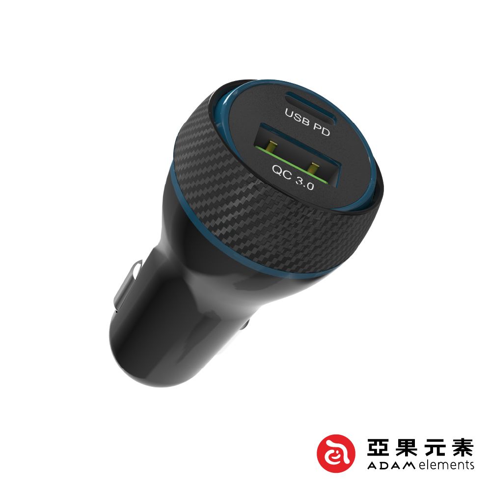 ADAM 亞果元素 OMNIA C1+ USB-C PD & QC 45W 雙孔極速車用充電器 黑