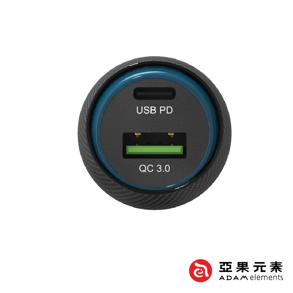ADAM 亞果元素 OMNIA C1+ USB-C PD & QC 45W 雙孔極速車用充電器 黑