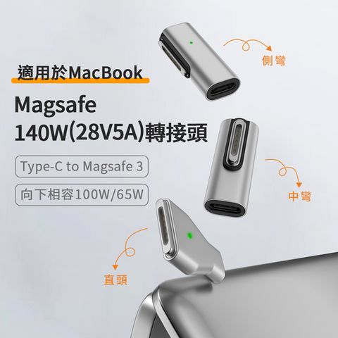 MacBook Air 2022/Pro 2021/2023適用140W Type-C to Magsafe 3 PD3.1 磁吸轉接頭