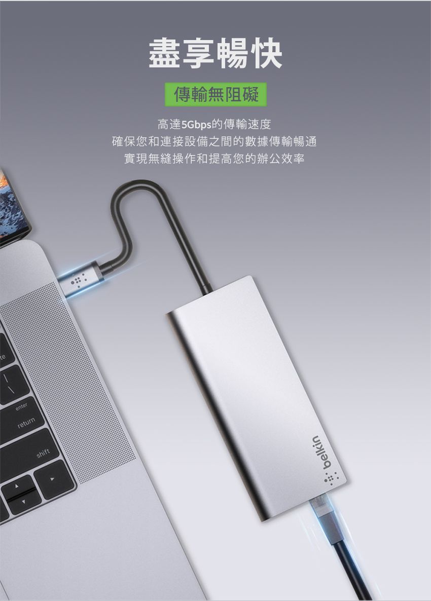 enrreturnshiftte盡享暢快傳輸無阻礙高達5Gbps的傳輸速度確保您和連接設備之間的數據傳輸暢通實現無縫操作和提高您的辦公效率belkin