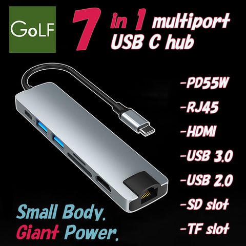 Golf 7 in 1 USB C 集線器HUB-支援網路孔~多機種通用、便利多功能~