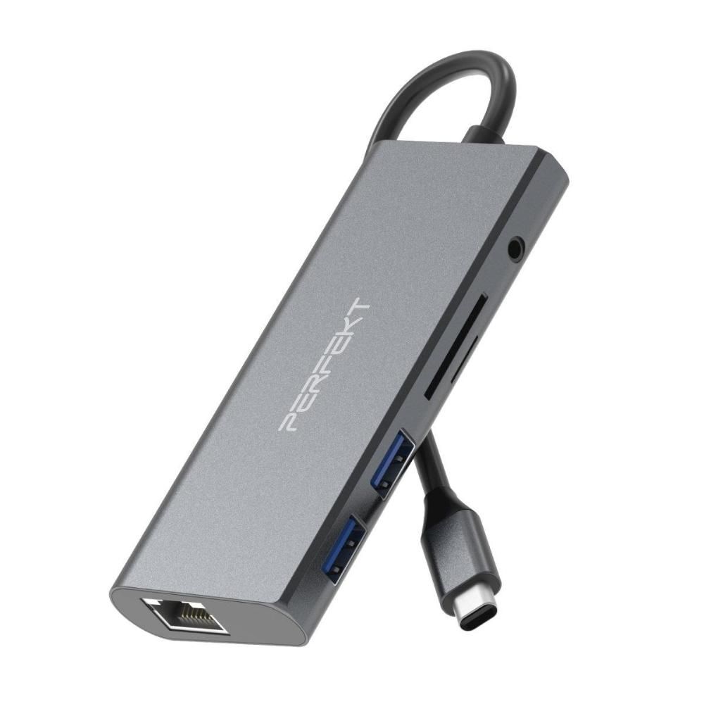 PERFEKT USB Type C 9合1 Hub 多功能集線器 網口 SD/TF 讀卡 PD快充 HDMI 4K60Hz (PT-C469) 筆電平板手機蘋果