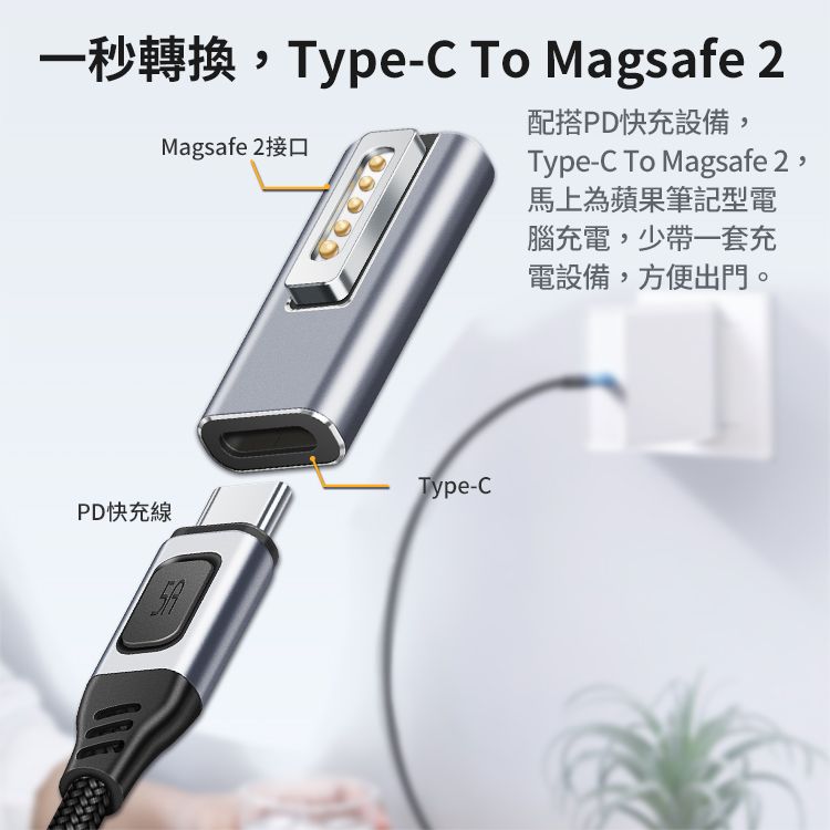 Kamera 佳美能 Type-C 轉蘋果 Magsafe 2接口 PD誘騙 磁吸充電轉接頭 適用MacBook筆電 PD充電