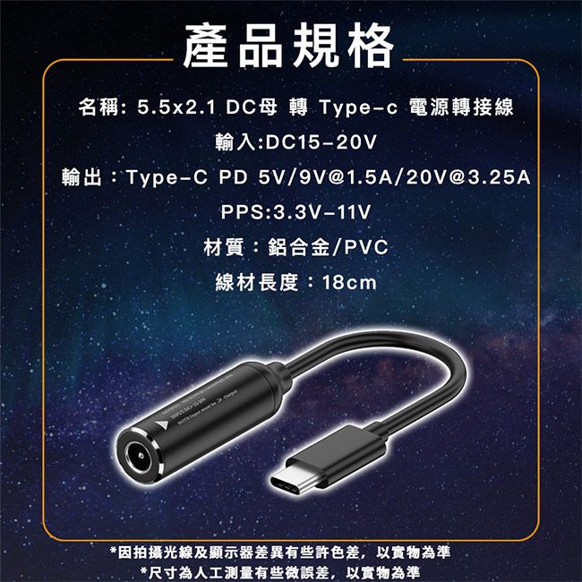 MoZuo 魔宙 DC電源秒變Type-C充電器 支援快充更便利5.5x2.1 DC母 轉 Type-c 65W 12V 電源轉接線