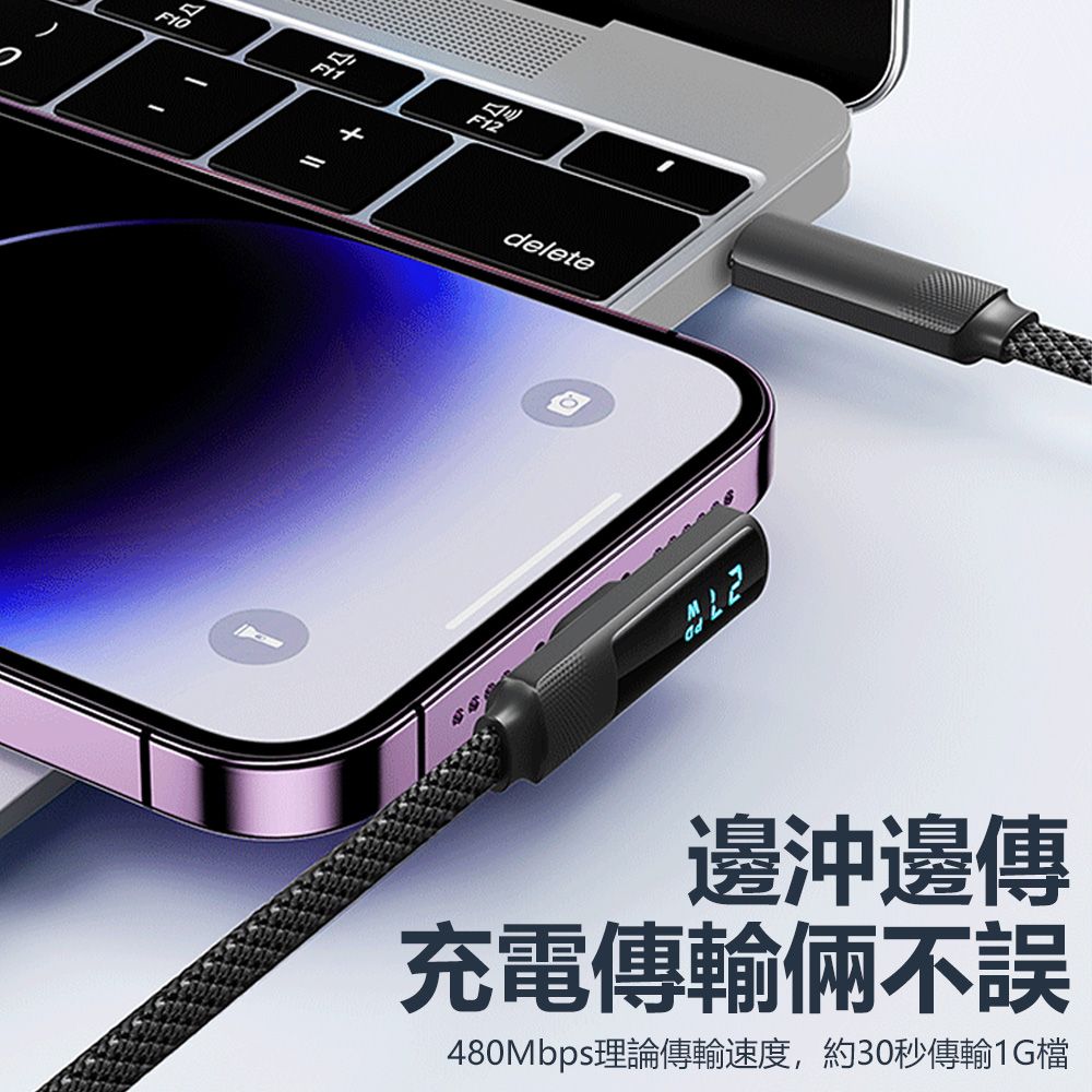 Sily 100W 雙Type-c傳輸線 PD快充彎頭數顯充電線 編織線 支援iPhone16/15/安卓