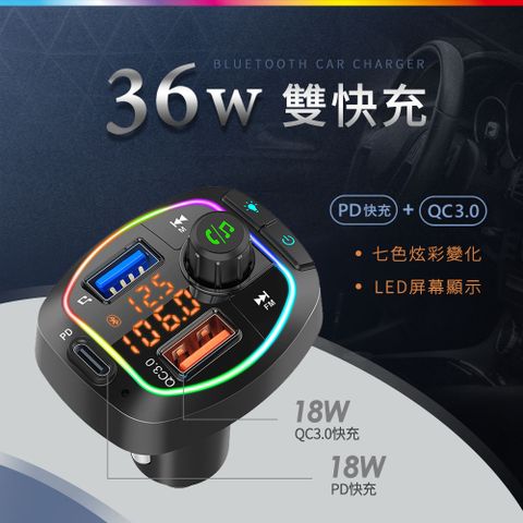 SONGWIN 尚之宇 36W藍牙免持車用播放器/雙USB車充-手機音樂撥放器(PD+QC3.0)