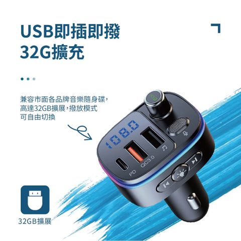 SONGWIN 尚之宇 PD+QC3.0 LED藍牙免持車用播放器/雙USB車充-手機音樂撥放器