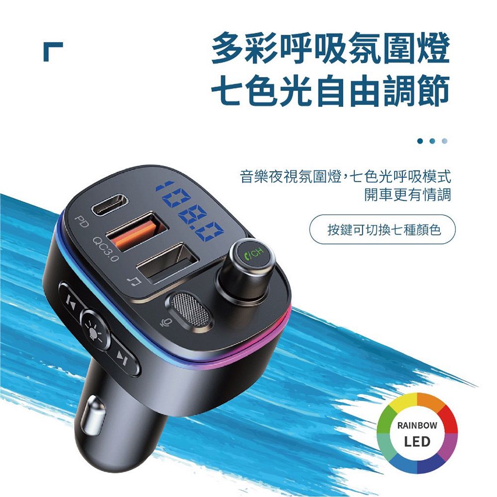 SONGWIN 尚之宇 PD+QC3.0 LED藍牙免持車用播放器/雙USB車充-手機音樂撥放器