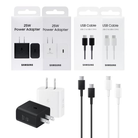 SAMSUNG三星 原廠 25W快充旅充組-支援S21系列 (PD3.0充電器+雙Type C傳輸線) 黑色