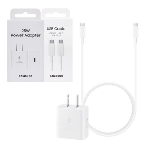 SAMSUNG Galaxy S22新款 原廠閃電快充25W + 5A 雙Type C線旅充組 1.8m -白色 (盒裝)