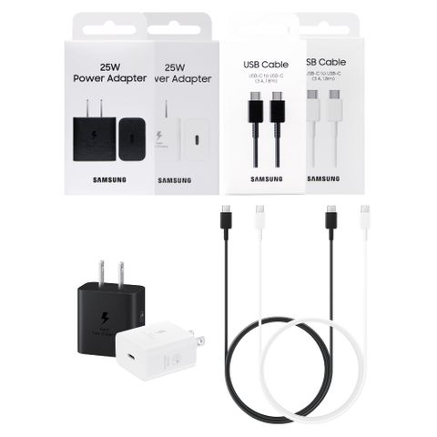 SAMSUNG Galaxy S22新款 原廠閃電快充25W + 3A 雙Type C線旅充組 1.8m (盒裝)-白色