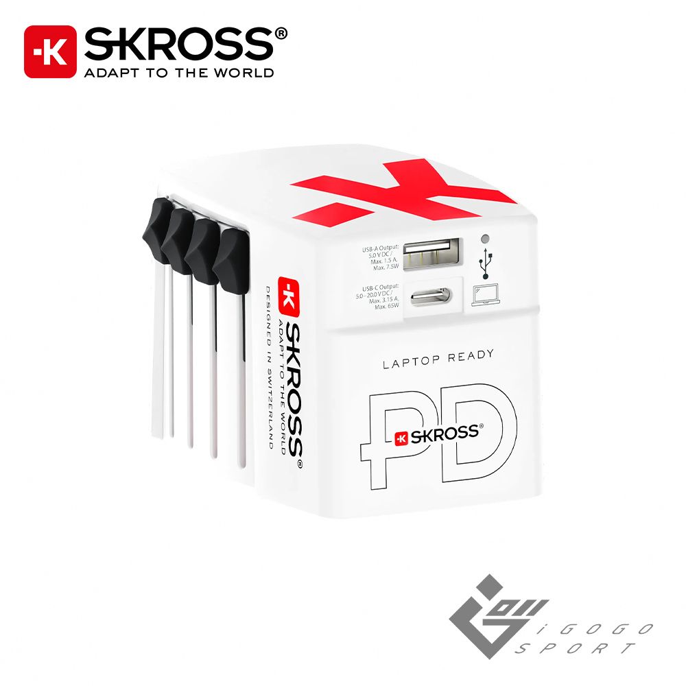 Skross 瑞士 65W Type-C/USB PD 旅行萬國插頭氮化鎵充電器(1A1C)