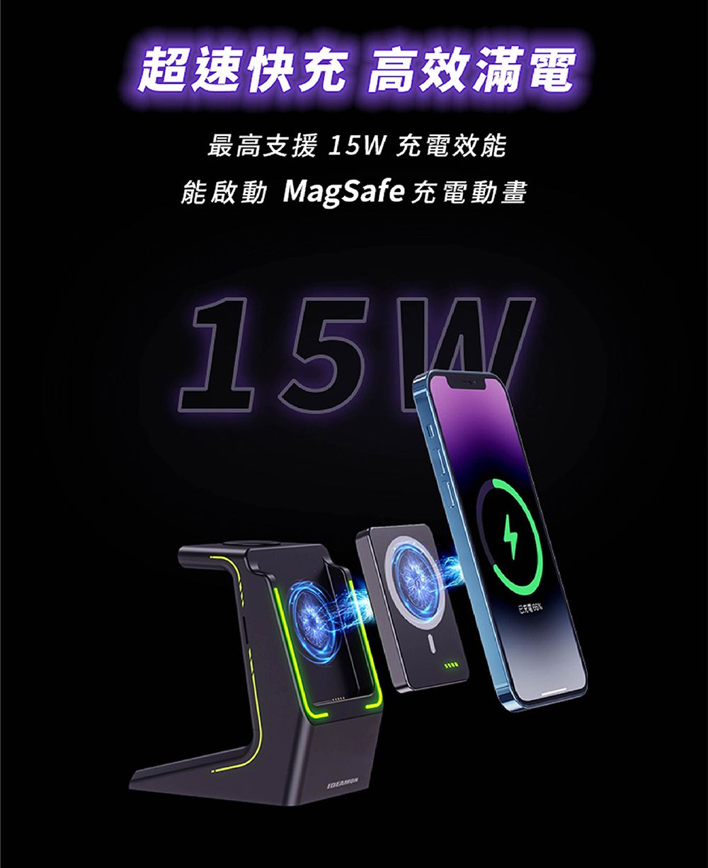 超速快充 高效滿電最高支援 15W 充電效能能啟動 MagSafe 充電動畫15W