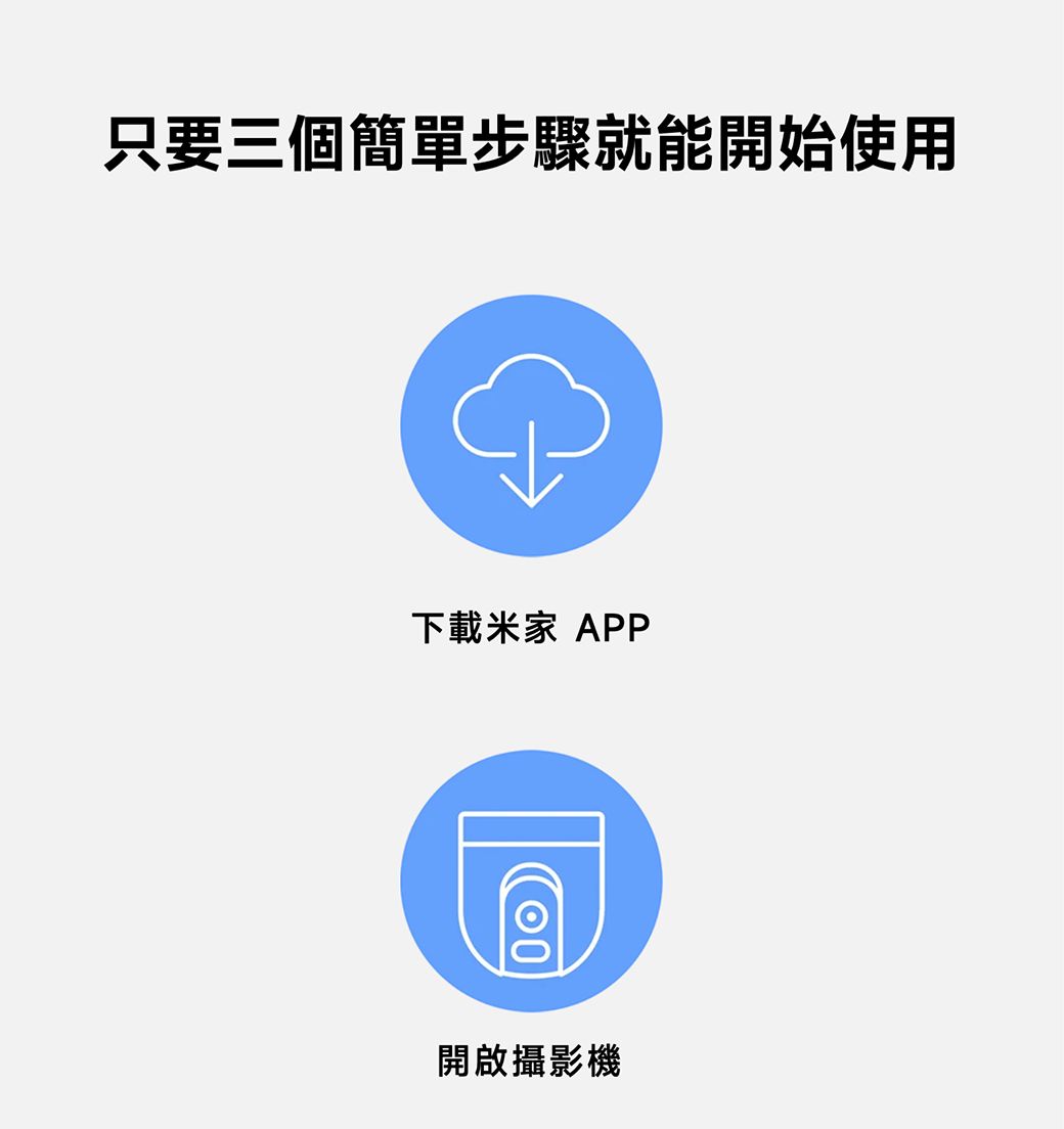 只要三個簡單步驟就能開始使用下載米家 APP開啟攝影機