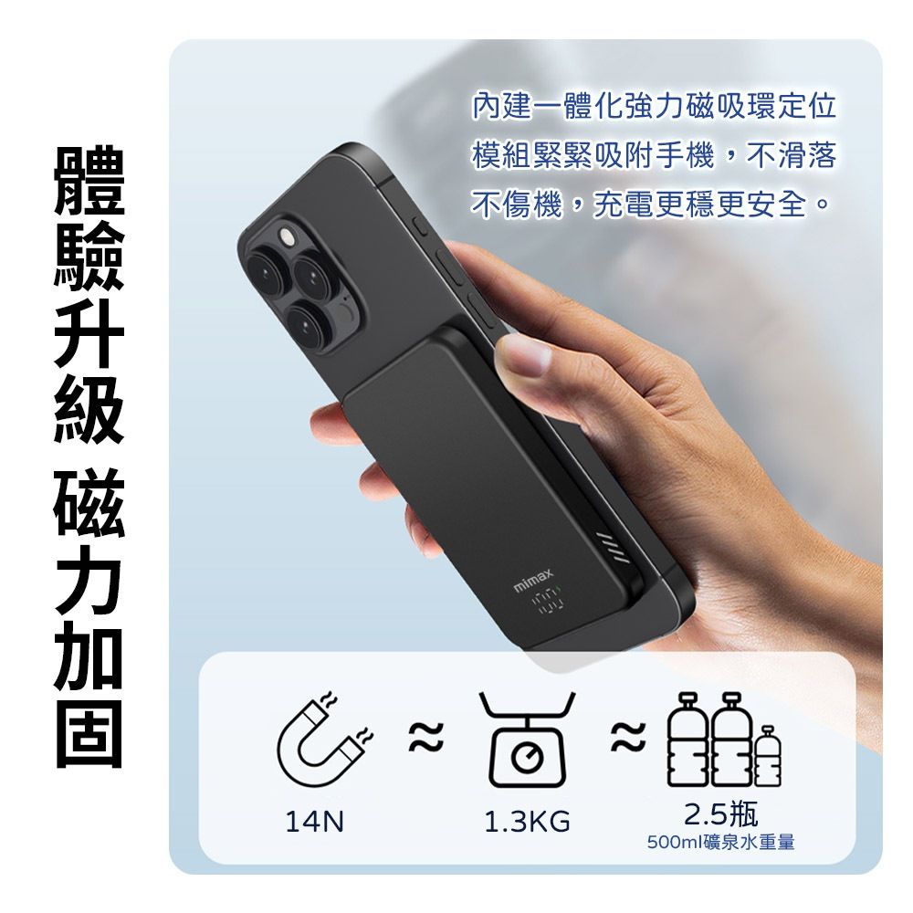 小米有品  | mimax金屬無線磁吸行動電源-10000mAh 數字 電量顯示 無線充電寶