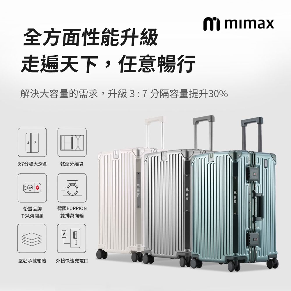 小米有品  | mimax 大容量鋁合金行李箱 24吋 行李箱 旅行箱 外接快速充電