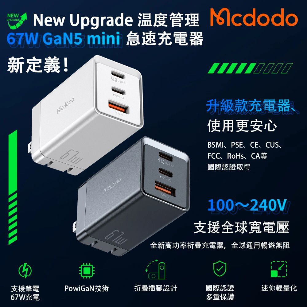 67W GaN氮化鎵 1A2C快速充電器