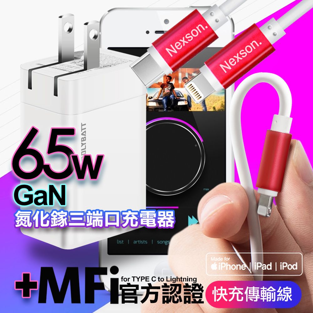 POLYBATT  氮化鎵Gan 65W口袋充電器(白)+