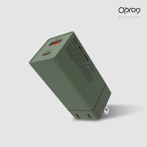 【Opro9】GaN氮化鎵 65W雙孔(1C1A) 快充器-軍綠色戶外配色版 輕巧迷你 方便攜帶