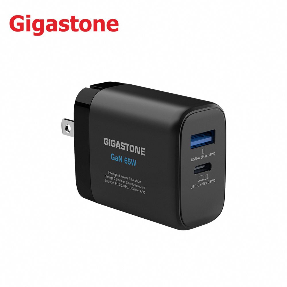 Gigastone 立達 65W PD+QC 氮化鎵GaN Power Go 雙孔快速充電器(PD-7655B)-黑色