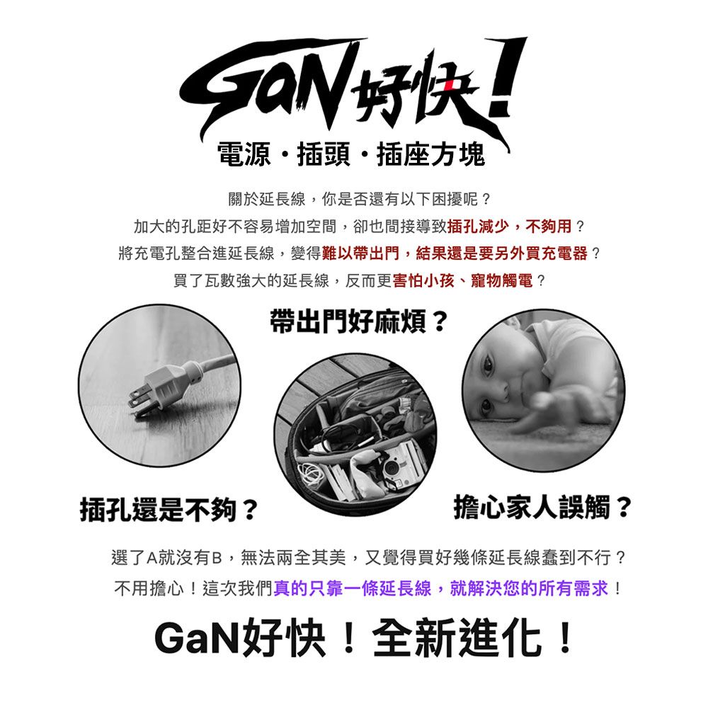 innfact    GaN好快GaN 氮化鎵 插座方塊 延長線模組化模組套件自由搭配一年保固