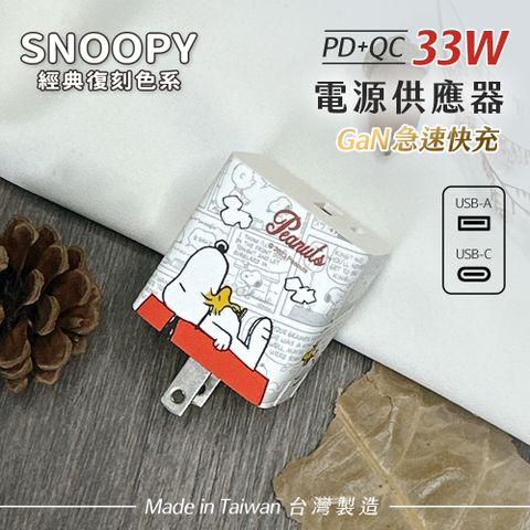 【正版授權】SNOOPY史努比 鳳梨酥系列 經典復刻色系 33W GaN氮化鎵 PD+QC 急速充電器-紅屋