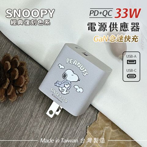 【正版授權】SNOOPY史努比 鳳梨酥系列 經典復刻色系 33W GaN氮化鎵 PD+QC 急速充電器-散步(霜灰)