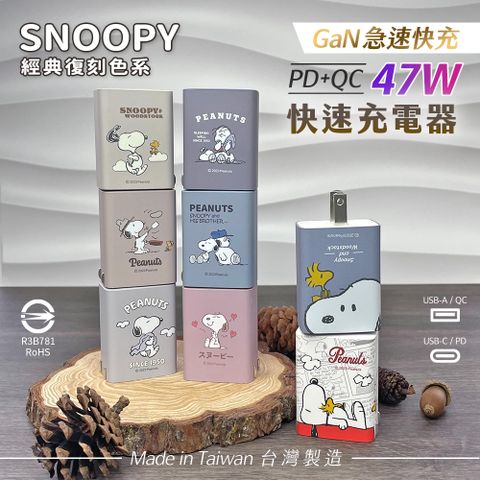 【正版授權】SNOOPY史努比 鳳梨酥系列 經典復刻色系 47W GaN氮化鎵 PD+QC 急速充電器