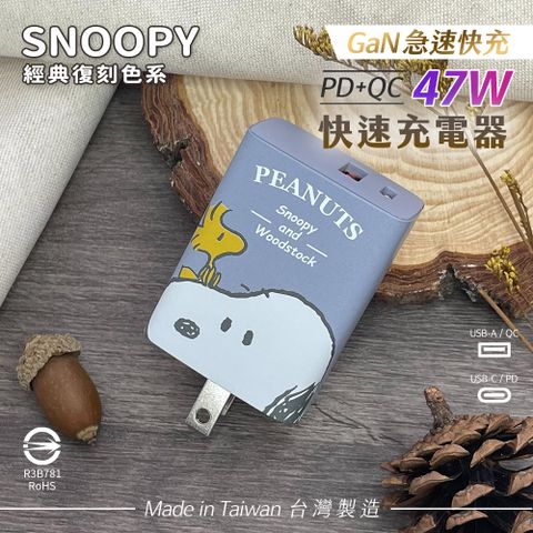 【正版授權】SNOOPY史努比 鳳梨酥系列 經典復刻色系 47W GaN氮化鎵 PD+QC 急速充電器-大頭