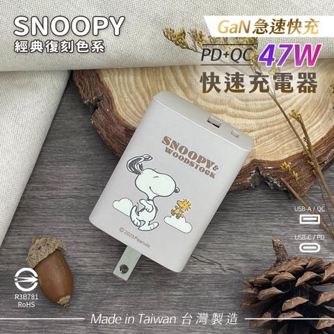 【正版授權】SNOOPY史努比 鳳梨酥系列 經典復刻色系 47W GaN氮化鎵 PD+QC 急速充電器-悠遊(杏米)