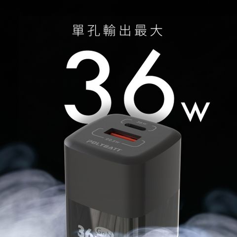 POLYBATT 36W氮化鎵 雙孔PD+QC 手機急速快充充電器