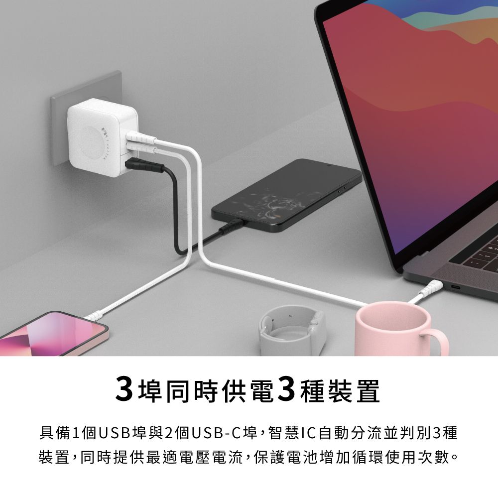 Feeltek 66W 氮化鎵GaN 附雙線 PD快充組(內附MFi認證 C to L 1.2M及C to C 2M充電線)