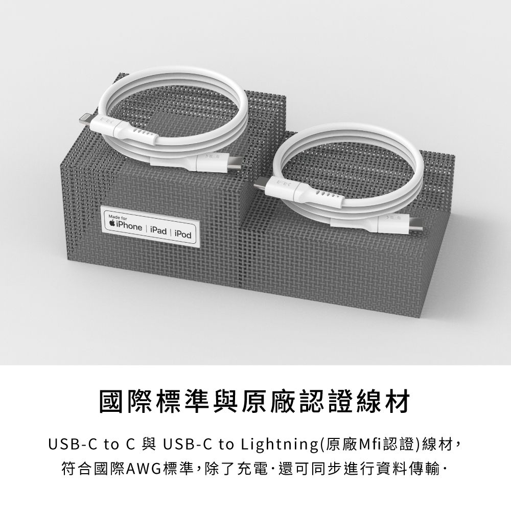 Feeltek 66W 氮化鎵GaN 附雙線 PD快充組(內附MFi認證 C to L 1.2M及C to C 2M充電線)