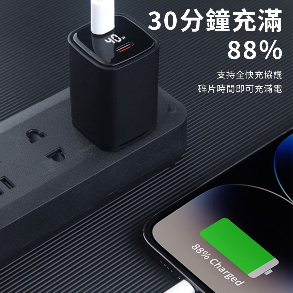 Sily Type-C雙孔數顯GaN氮化鎵充電頭 40WPD充電器 豆腐頭/旅充頭/快充頭 手機快充 支援iPhone16/iPad/安卓