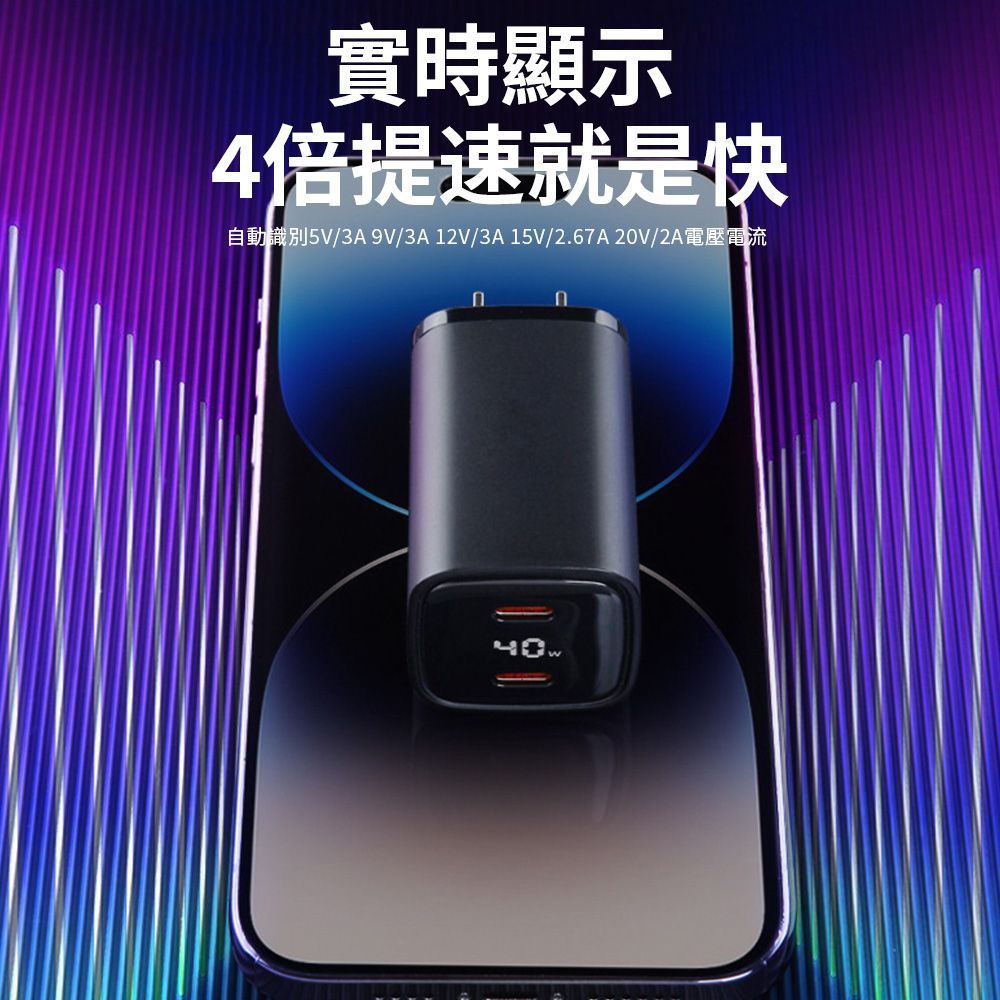 Sily Type-C雙孔數顯GaN氮化鎵充電頭 40WPD充電器 豆腐頭/旅充頭/快充頭 手機快充 支援iPhone16/iPad/安卓