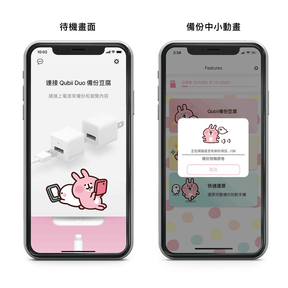 Maktar 雙用QubiiDuo USB-A備份豆腐卡娜赫拉的小動物-萌萌P助