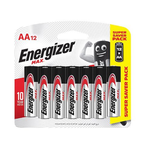 Energizer 勁量 10倍電量MAX鹼性3號AA電池12入吊卡裝(1.5V長效鹼性電池LR6)