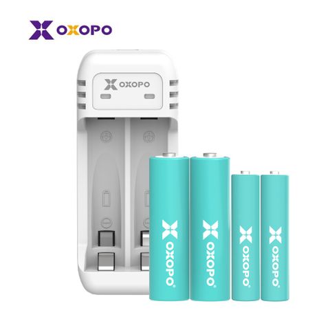 【OXOPO 乂靛馳】XN Nano系列鎳氫充電電池3號2入+4號2入+二槽充電器